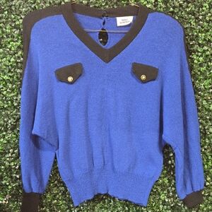 Blue and Black V-Neck Sweater
